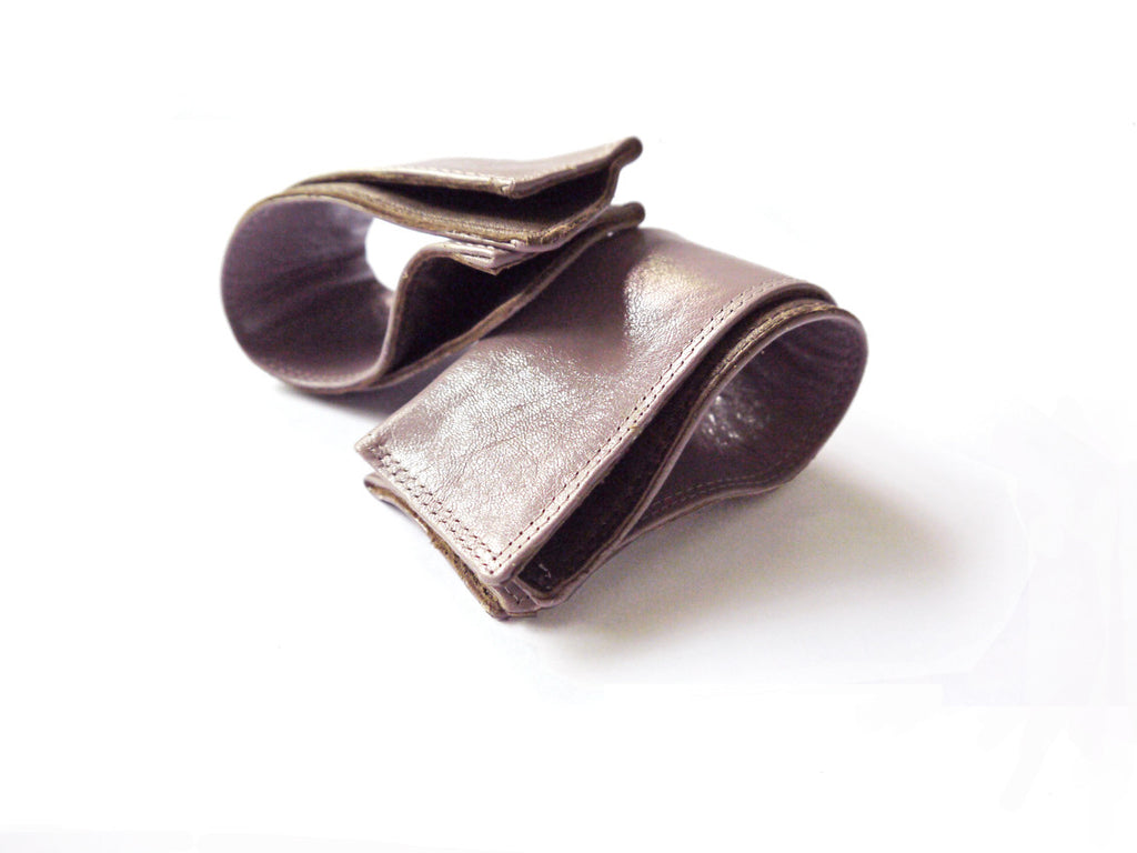 Leather Shirt Cuffs in lilac Italian leather. Lined with soft brown leather