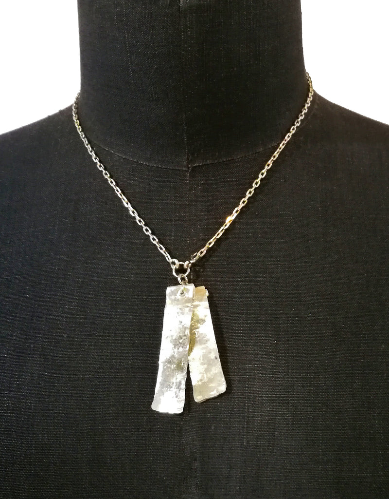 Sterling Silver Double Dog Tag Necklace. Hand battered silver pendants lend a modern, industrial feel to this piece. Unisex jewellery that looks amazing worn simply with a t-shirt, by itself or teamed with other jewellery.