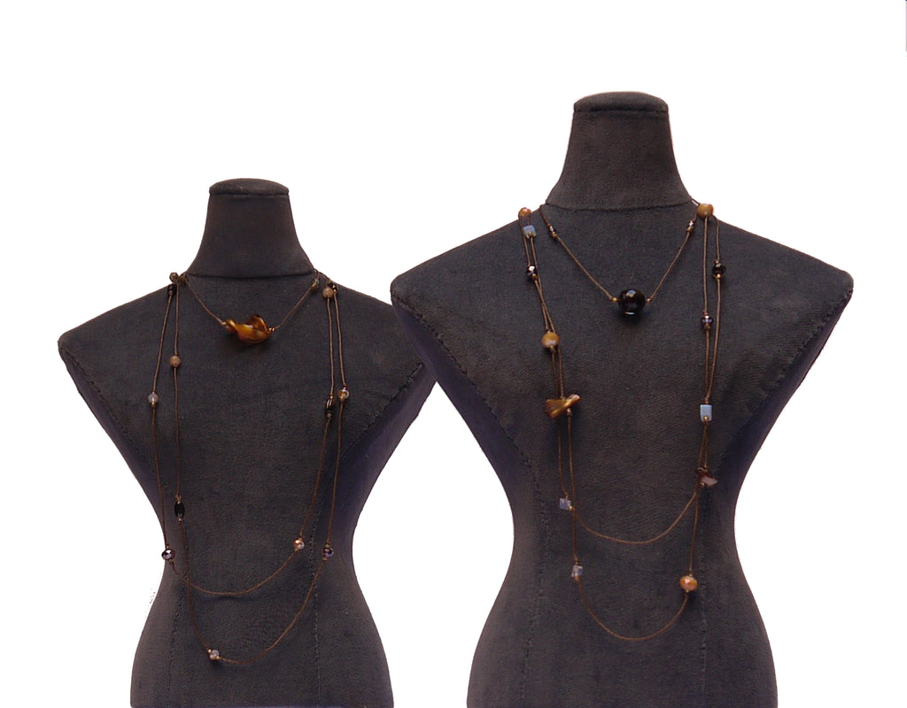 Laureate wrap necklace with antique glass beads and semi-precious beads, made in Venice,Italy by the designer makers of the brand P.S.FIORENZA