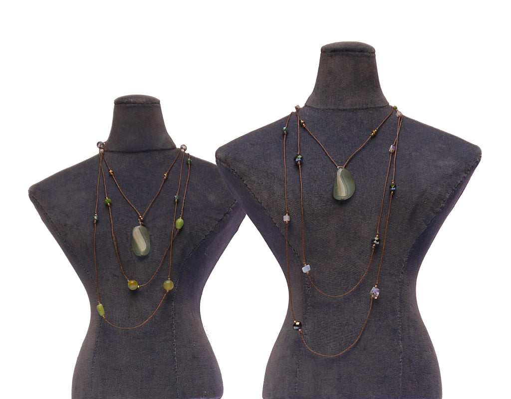 Laureate wrap necklace with antique glass beads and semi-precious beads, made in Venice,Italy by the designer makers of the brand P.S.FIORENZA