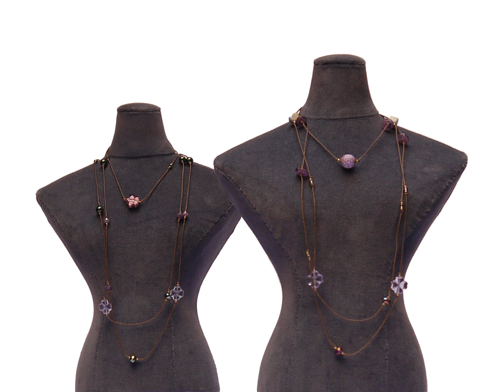 Laureate wrap necklace with antique glass beads and semi-precious beads, made in Venice,Italy by the designer makers of the brand P.S.FIORENZA
