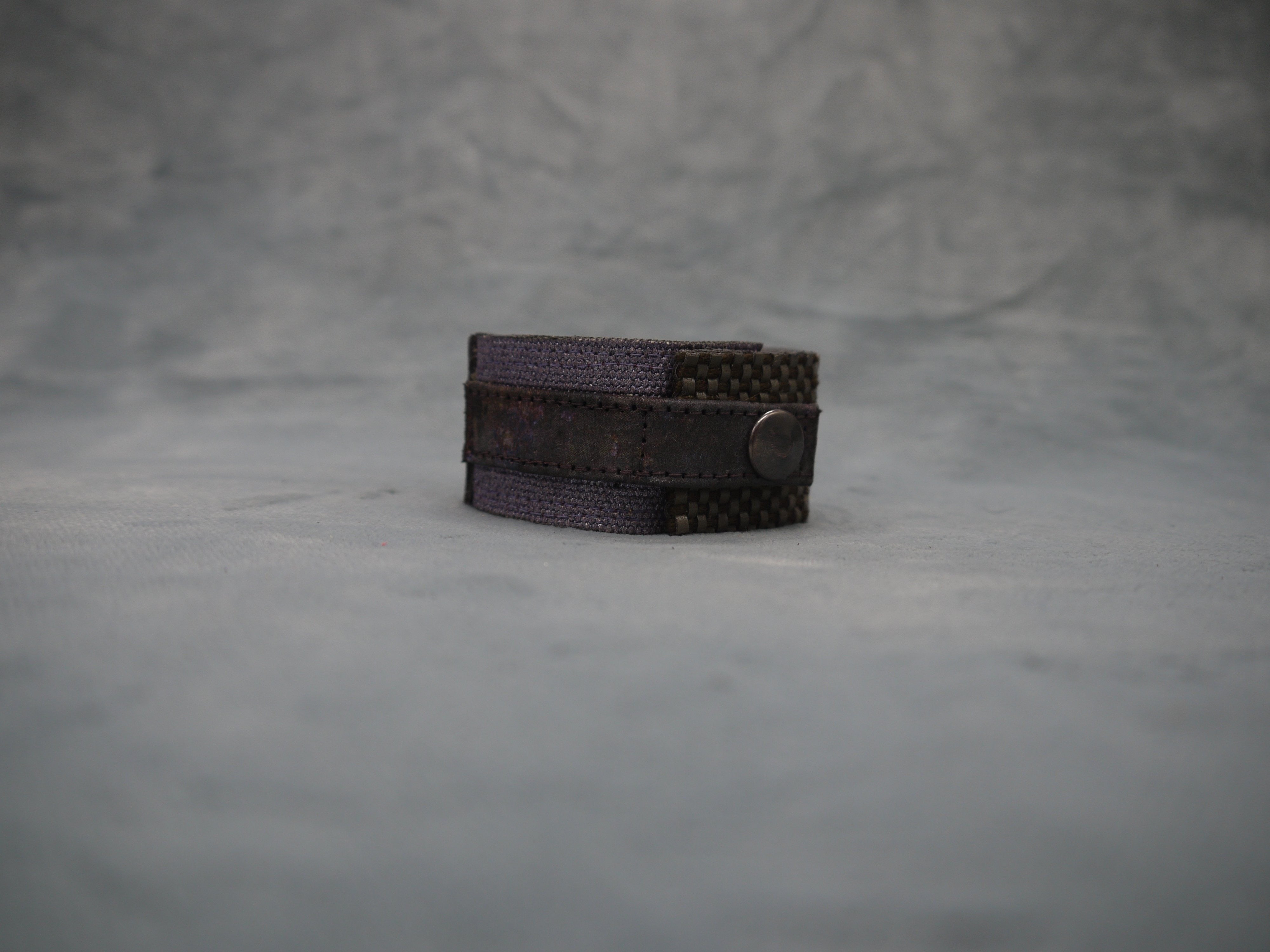 Slim Dark Brown Floral Leather Cuff with Purple contrast