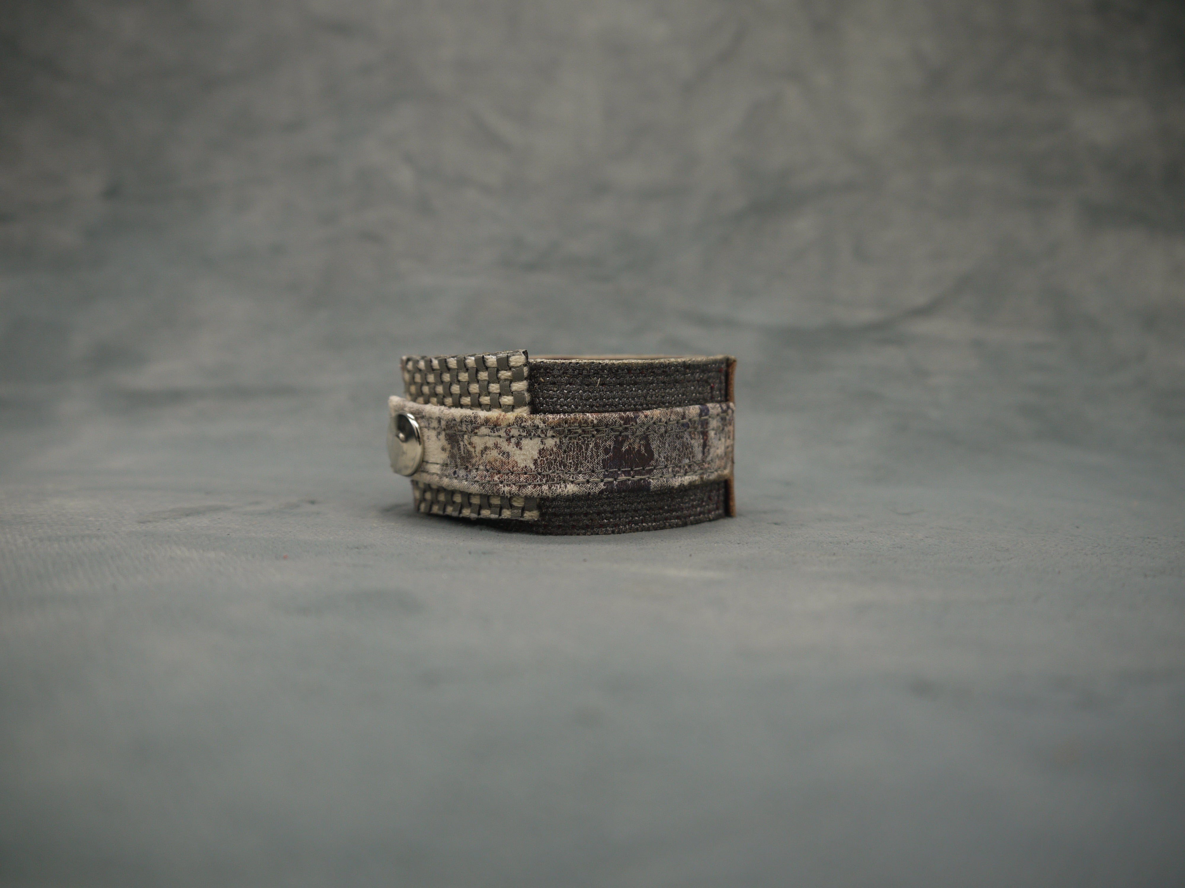 Slim Tan Floral Leather Cuff with Grey metallic contrast