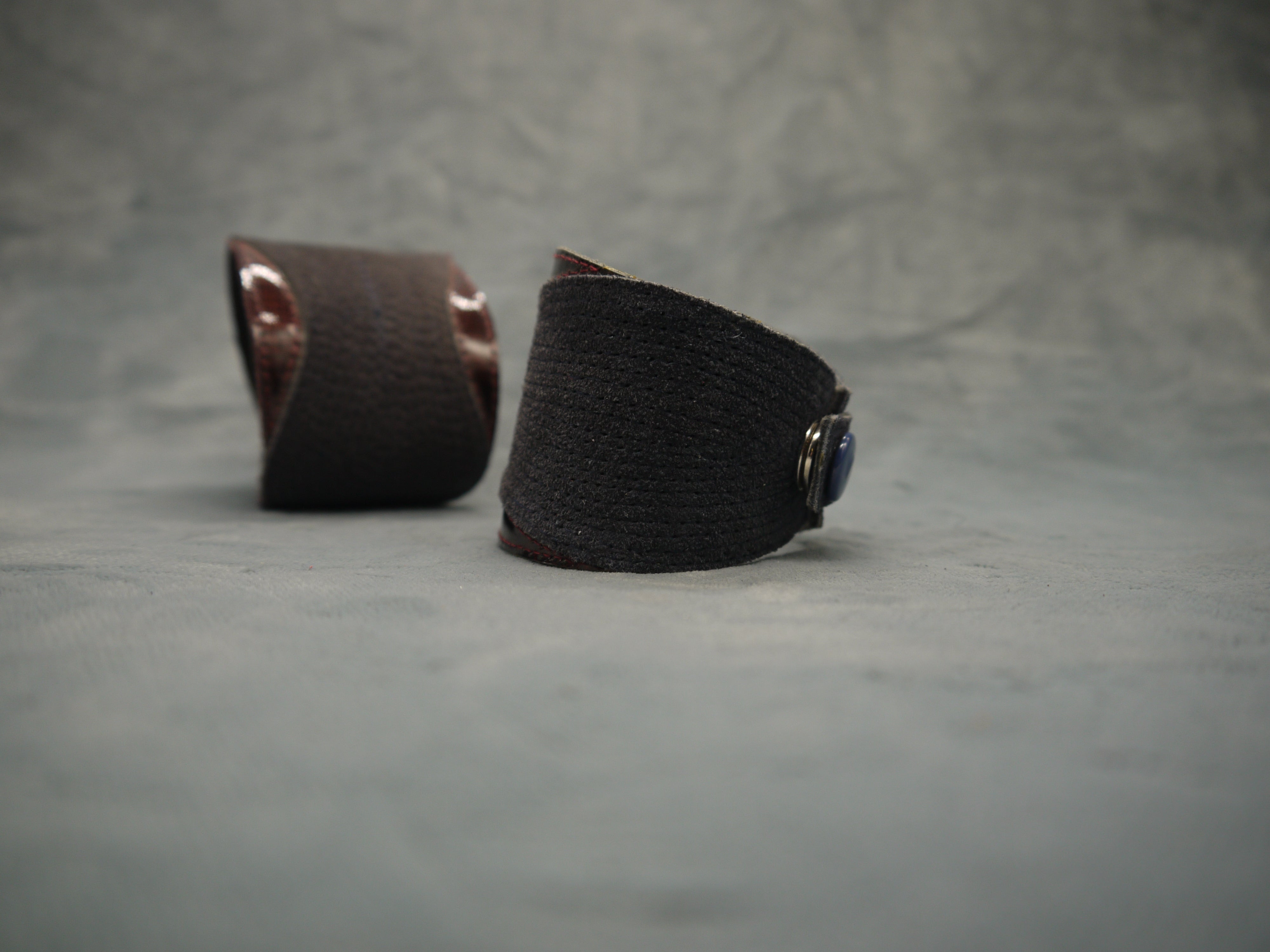 Navy/Burgundy Leather Cuff