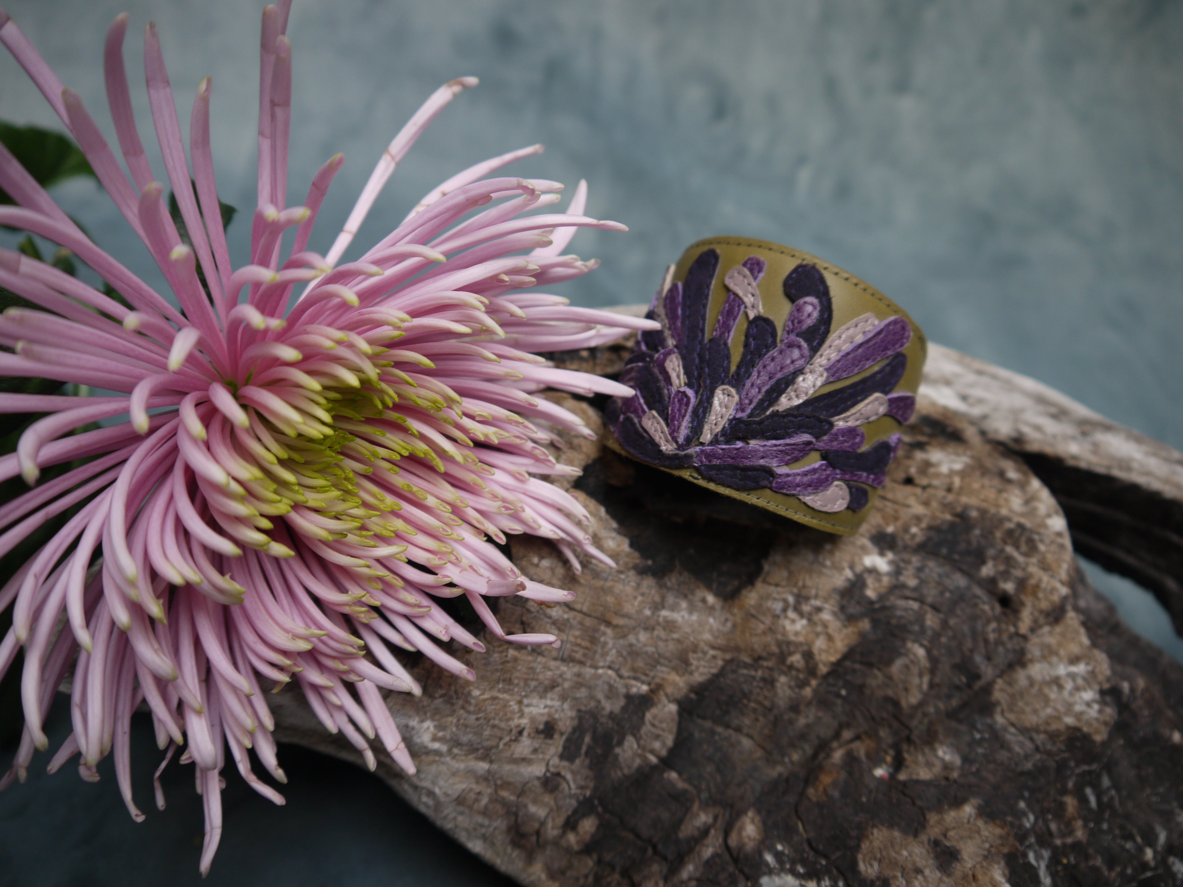 Leather 'Chrysanthemum' Floral Cuff | P.S.Fiorenza