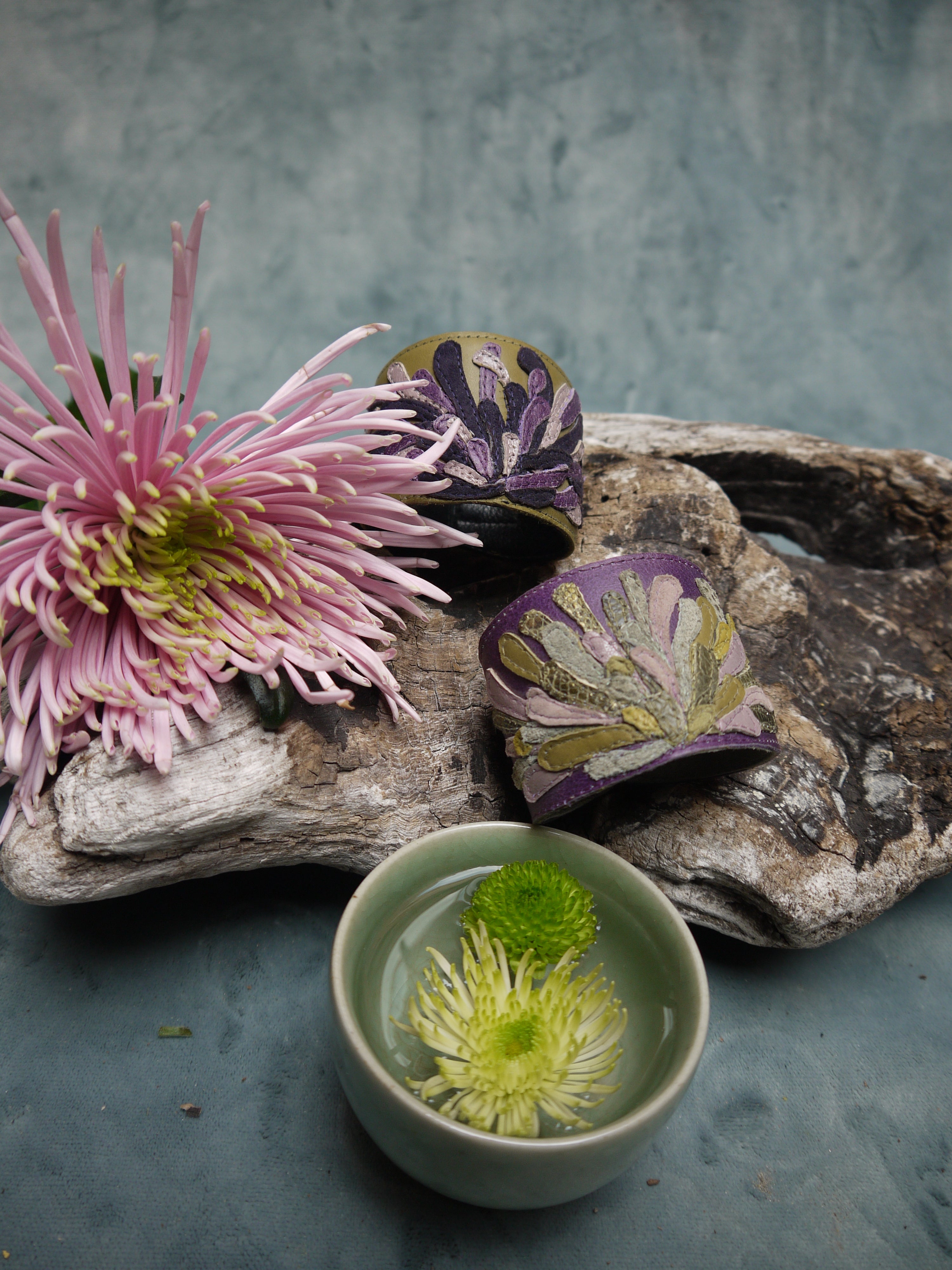 Leather 'Chrysanthemum' Floral Cuff | P.S.Fiorenza