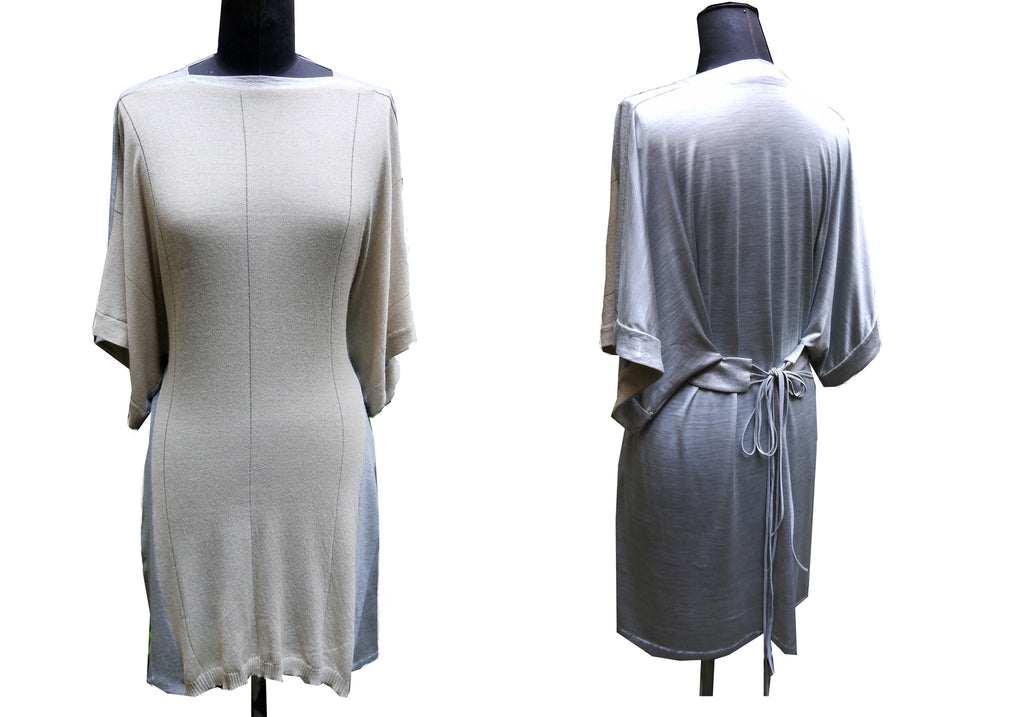 The Dawn Light Kimono Dress in fine knit jersey is the perfect balance between a casual T-shirt dress and an elegant, clean cut Kimono. 