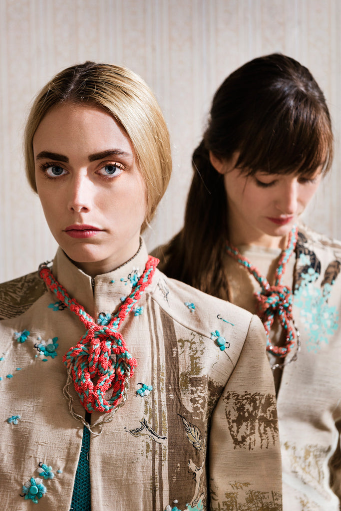 Beaded Rope Unique Necklace with glass sead beads and silver twisted element,made in Italy, jewellery designer Samanta Fiorenza for GODI FIORENZA,VENICE, ITALY