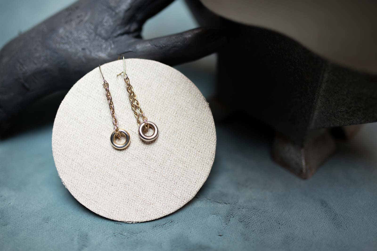 Midlength Chain Earring, looped with circle pendant